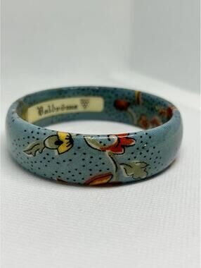Norwegian Valdres Blue Floral Bangle Bracelet Resin Nordic Vintage